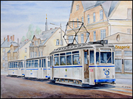 Aquarell Straßenbahn Karl-Marx-Stadt