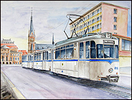 Aquarell Straßenbahn ET57